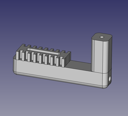 Simple 3D rendered preview.

The bracket allows placement of a reed switch on the left and can be held in place via a screw on the right.