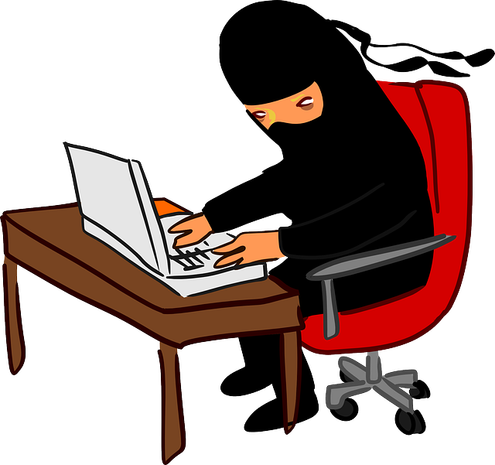 Ninja at a laptop, source: PenClipartVectors via pixabay (CC0)