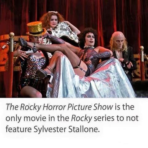 Publicity photo for The Rocky Horror Picture Show featuring members of the cast. 

Caption: The Rocky Horror Picture Show is the only movie in the Rocky series to not feature Sylvester Stallone.