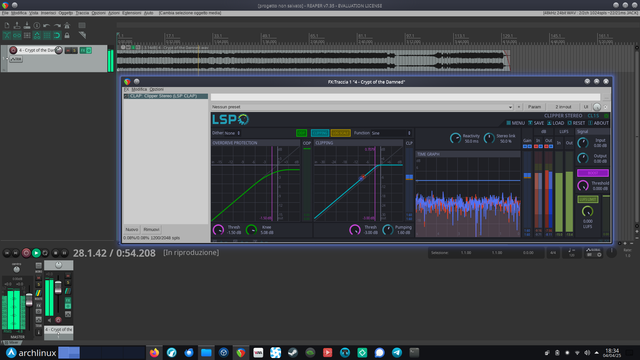 Reaper DAW in esecuzione su Archlinux
