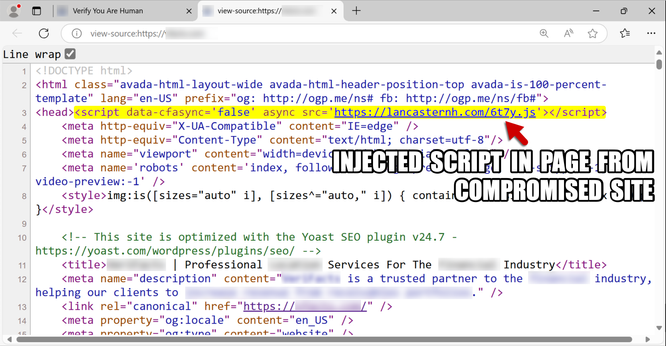 Injected script in a page from a legitimate but compromised website.