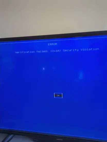 Error. Verification failed: (0x1A) Security Violation.
