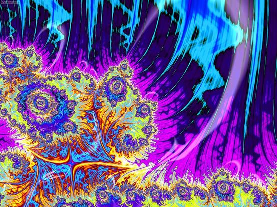 julia set noisy spirals with energy waves in purple blue