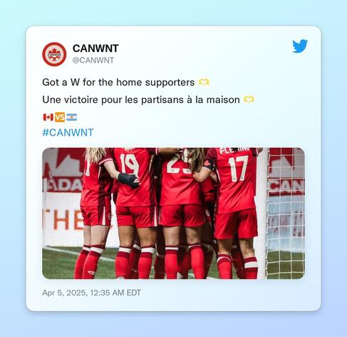 Got a W for the home supporters 🫶

Une victoire pour les partisans à la maison 🫶

🇨🇦🆚🇦🇷
#CANWNT https://t.co/1aH6BnQZWy