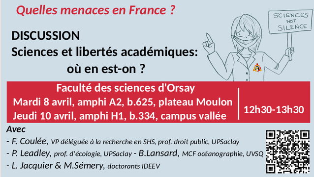 Flyer annonçant les discussions autour des sciences et libertés académiques