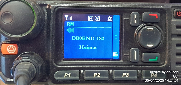 Hytera Funkgerät mit dem eingestellten "Kanal" 'DB0END TS2'.