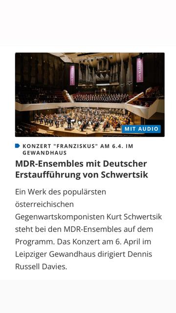 Hinweis auf deutsche Erstaufführung von Schwertsik