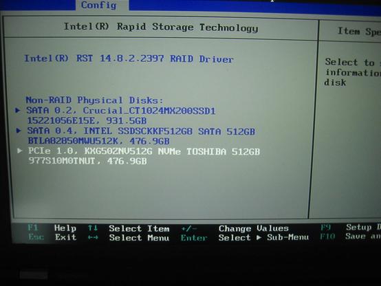 A screenshot of a Lenovo ThinkPad P70 BIOS showing the Intel RST RAID configuration page, with no ability to configure RAID but devices listed as non-RAID physical discs