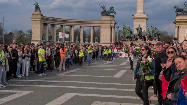 Die Menge ist bereit für den Empfang am Heldenplatz.