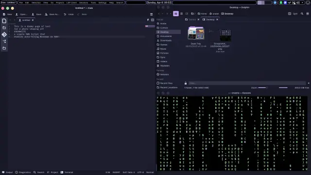 A screenshot of my Krohnkite in action on KDE Plasma 6. Three windows are presented one taking up the left half of the screen, the other two in the other half taking a quarter each. It's better to see this in motion but opening a new window sees all the other zip into new places, goverened by Krohnkite, to accomodate the new window. after so many years fiddling with windows myself it's a bit of a godsend!
