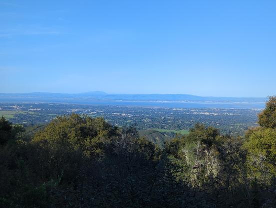 view of south bay area around the palo alto foothills. beautiful day. no fires, too(?) — weird!