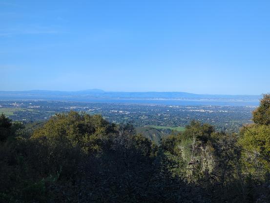 view of south bay area around the palo alto foothills. beautiful day. no fires, too(?) — weird!