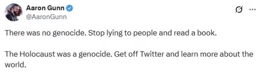 Aaron Gunn denying that Indigenous people faced a genocide in Canada.