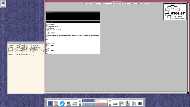Picture of a desktop using a Solaris-like window manager. Running #medley #interlisp