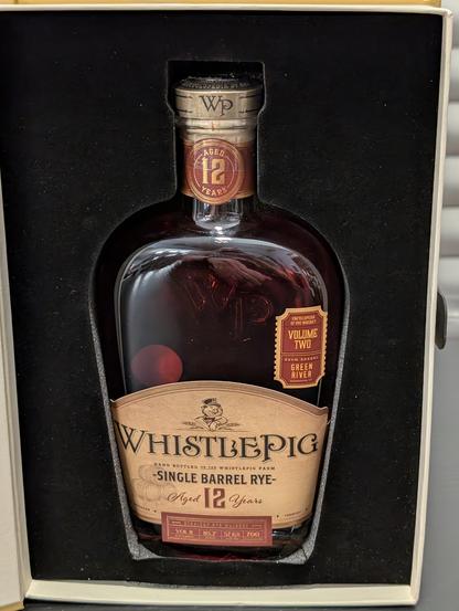 WhistlePig box open, showing bottle