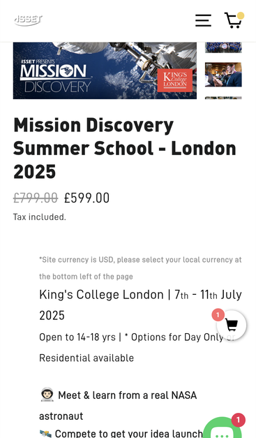 Screenshot from ISSET and KCL summer school. Price is reduced to £599. Date is 7th to 11th July which puts it out of reach to state schools.