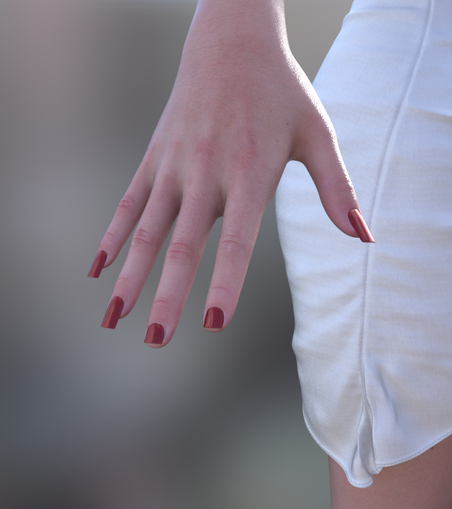 Closeup of hand with the queer/lesbian manicure - two short fingernails when the rest are long.