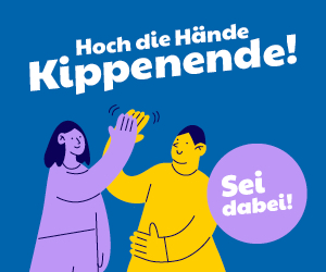 Sharepic der Aktion "Rauchfrei im Mai": 2 Menschen machen eine High five Geste. Darüber steht "Hoch die Hände, Kippenende" und "Sei dabei!"