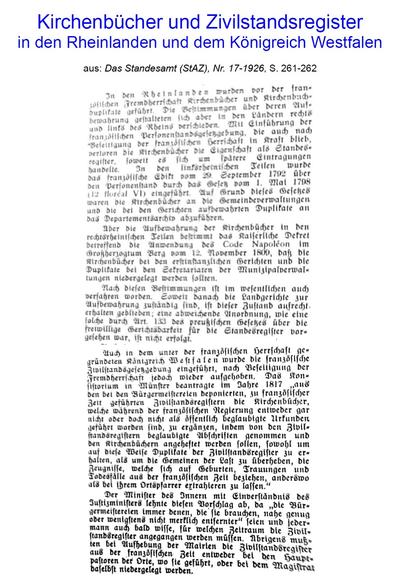 Kirchenbücher und Zivilstandsregister in den Rheinlanden und dem Königreich Westfalen (1926)