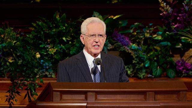 Elder D. Todd Christofferson speaks from the pulpit during the Saturday Evening Session of the 195th Annual General Conference of The Church of Jesus Christ of Latter-day Saints.