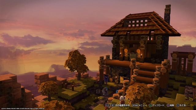 スクリーンショット：夕暮れを迎える高台のハーゴン教会。丸太素材を組み合わせて作った素朴な教会建築で、味わいがある
