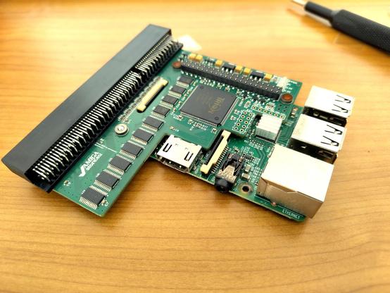 A PiStorm32 Lite with mounted Raspberry Pi 3B