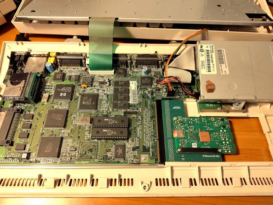 The Pistorm mounted in an opened Amiga 1200