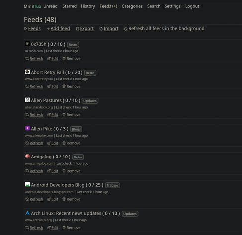 Captura de pantalla del lector de noticias
