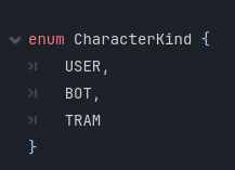 a godot enum representing three "CharacterKind"s: USER, BOT TRAM