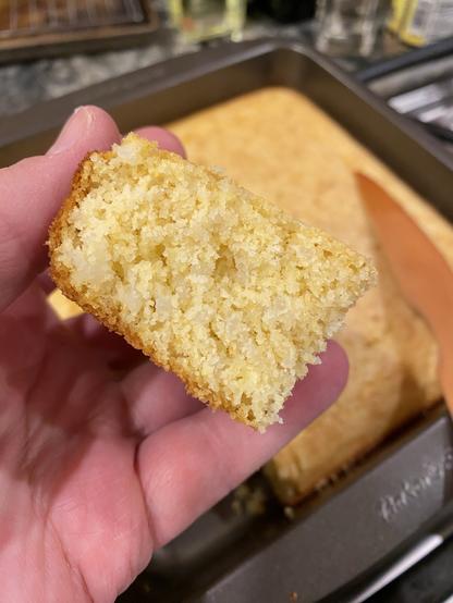 the crumb is well even and consistent, but you can see where the rice is/was. not overcooked enough? I don’t know.