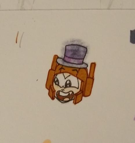 Doodle of Burgertron wearing a top hat and grinning goofily