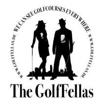 Logo der Crossgolf Gruppe Golffellas aus dem Stuttgarter Raum, darauf eine Frau und ein Mann, die jeweils einen Golfschläger halten