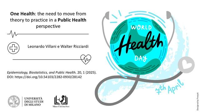 Leonardo Villani and Walter Ricciardi, 2025. "One Health: the need to move from theory to practice in a Public Health perspective." pubblicato in Epidemiology, Biostatistics, and Public Health. 20, 1 (2025) con DOI: https://doi.org/10.54103/2282-0930/28142.