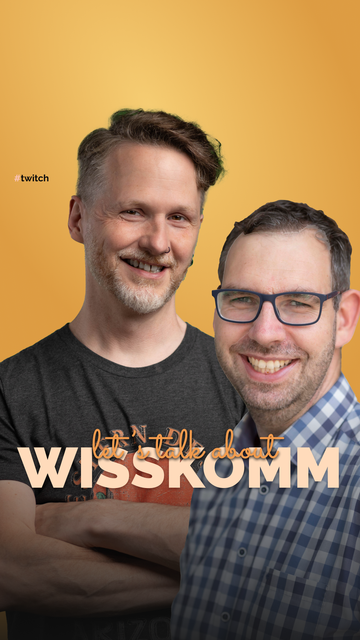 Christian und Matti vor dem Schriftzug "Let's talk about Wisskom"