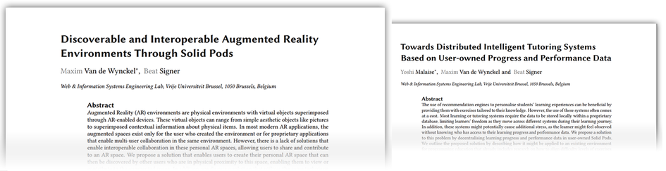 Papers SoSy: Discoverable and interoperable augmented reality environments through solid pods and towards distributed intelligent tutoring systems based on user-owned progress and performance data
