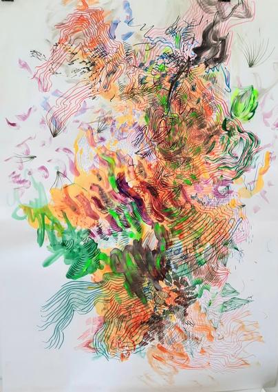178x122,5cm
Acrylic, markers, colourpencils, felt-pen on white cartboard