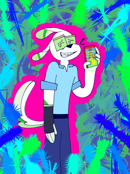 anthropomorphic chinchilla holding a game called “Xanthosaber Records”