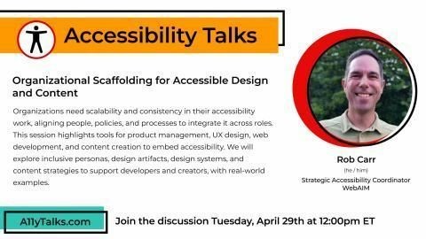 Organizations need scalability and consistency in their accessibility work, aligning people, policies, and processes to integrate it across roles. This session highlights tools for product management, UX design, web development, and content creation to embed accessibility. We will explore inclusive personas, design artifacts, design systems, and content strategies to support developers and creators, with real-world examples.