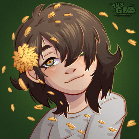 - Drawing Type:
Normal Style / Cell Shading / Icon

- [ 1 ] Character/s:
* Human / Non-Binary

- Background:
Flat Color

- Description:
Drawing of Kris Dreemurr, from the game "Deltarune" looking at the viewer with a soft smile. They have a yellow flower on their hair and some petals of that flower are in the background