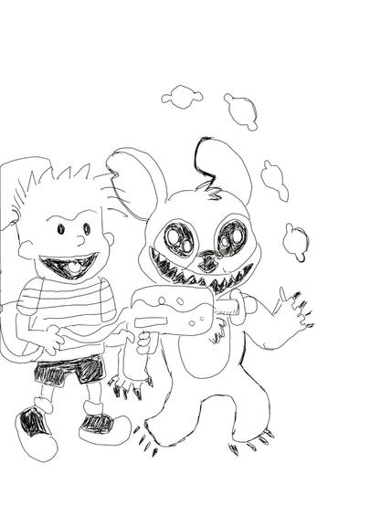 A digitally inked pencil sketch of Calvin and Stitch preparing to serve fresh lemonade for the #lemonadestand prompt at #dailysketchingworkout