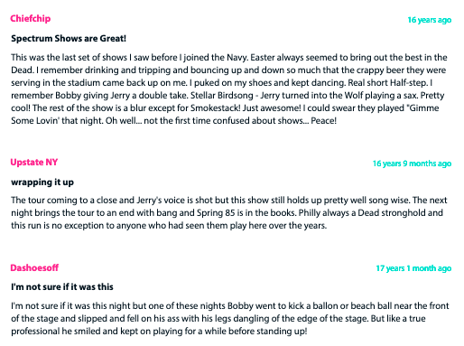 screenshots of memories from Internet Archive & elsewhere