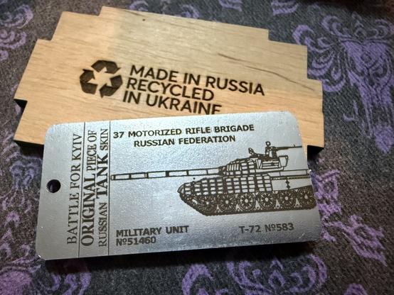 Keychain made of Russian tank armor