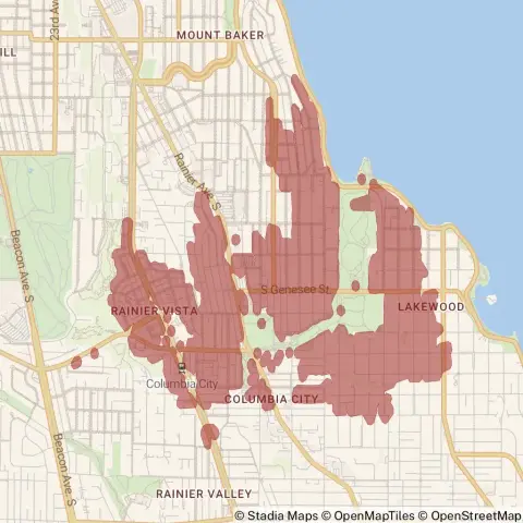 A map showing the location of the outage, centered around 39th Avenue South in the Mount Baker area.