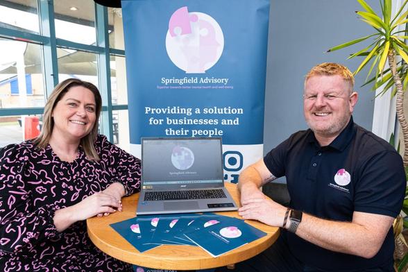 Michelle Noble of Tata Steel subsidiary UKSE with former steelworker Martyn Wagstaff