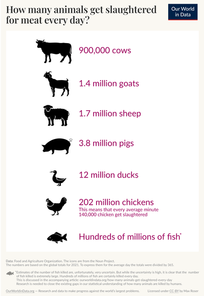 Visual of the stats on my post.

Small addition message: Estimates of the number of fish killed are, unfortunately, very uncertain. But while the uncertainty is high, it is clear that the number - of fish killed is extremely large. Hundreds of millions of fish are certainly killed every day.