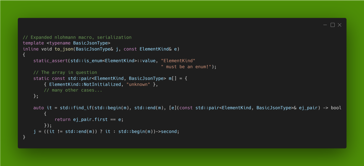 Expanded C++ implementation of NLOHMANN_JSON_SERIALIZE_ENUM macro.