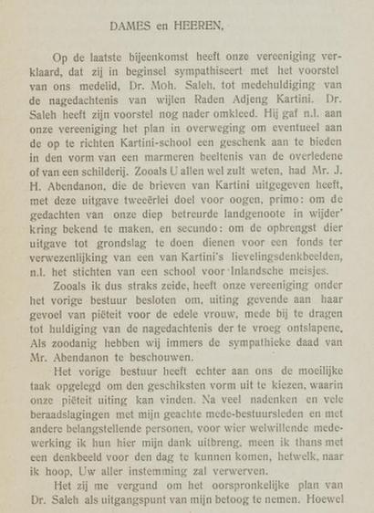 Eerste pagina van De gedachten van Raden Adjeng Kartini als richtsnoer voor de Indische Vereeniging : rede, voor de Indische Vereeniging op de vergadering van 24 December 1911 te 's-Gravenhage gehouden  door Noto Soeroto