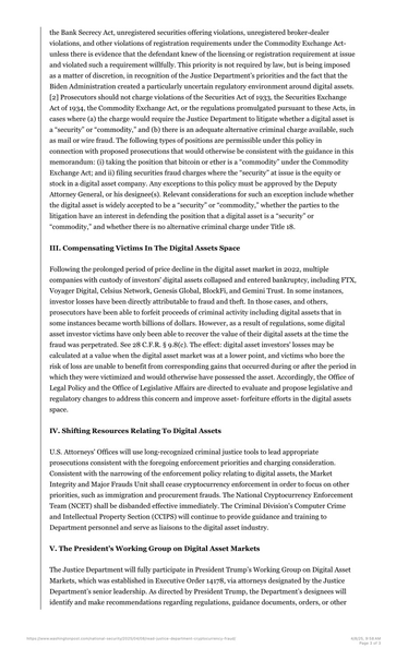 The complete text of Dpty AG Todd Blanche’s memo on ending prosecution of digital asset fraud p3