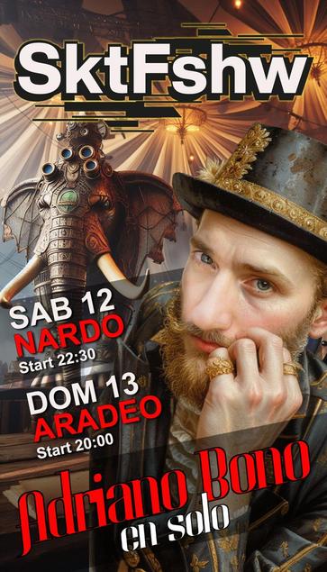 @adrianobono L'immagine è un poster per un evento chiamato "SktFshw" con Adriano Bono in esibizione. Il poster presenta un design elaborato con un uomo con barba e baffi, indossando un cappello nero ornato con dettagli dorati, che tiene la mano al mento in un gesto pensoso. Sullo sfondo, c'è un'immagine di un elefante armato con un'armatura steampunk, che aggiunge un tocco di fantasia e avventura.

Il testo principale del poster è in grande e ben visibile, con "SktFshw" in alto, seguito da "Adriano Bono en solo" in basso. Le date e le ore dell'evento sono indicate in rosso e bianco: "SAB 12 NARDO Start 22:30" e "DOM 13 ARADEO Start 20:00". Questo suggerisce che l'evento si terrà sabato 12 a Nardo alle 22:30 e domenica 13 a Aradeo alle 20:00.

L'atmosfera generale del poster è di un evento esclusivo e artistico, con un forte richiamo alla steampunk e un tocco di mistero.

Fornito da @altbot, generato localmente e privatamente utilizzando Ovis2-8B

🌱 Energia utilizzata: 0.322 Wh