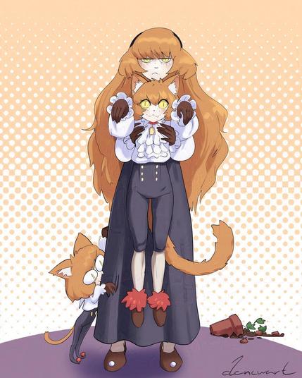 The orange characters with varying degrees of feline traits.